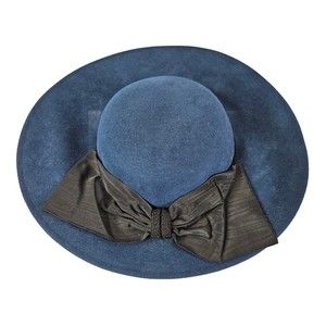 Vintage Liz Claiborne Women's 100% Wool Hat Fedora Blue NWT Bow Water Repellent